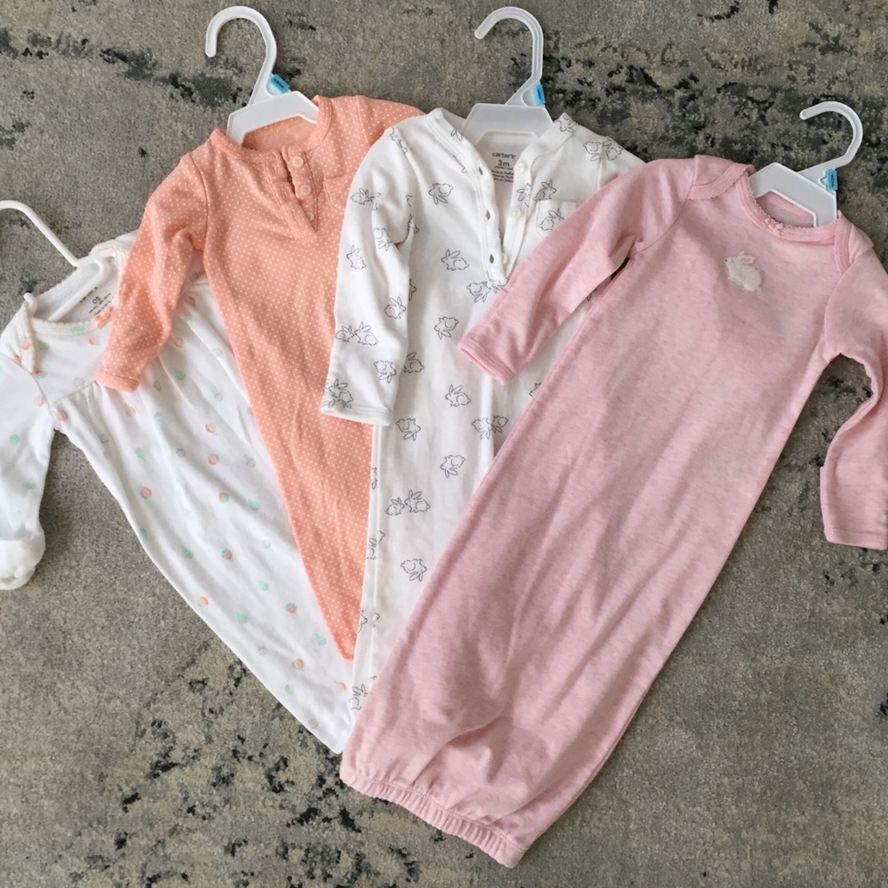 4 Carters Gowns Size OS and 3 All with Mittens